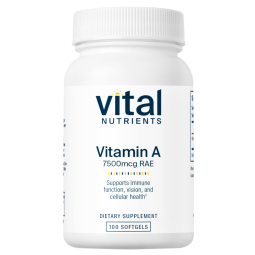Vital Nutrients Vitamin A 7.5mg 25,000 IU. 100 gels